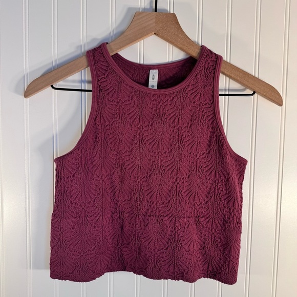 Fornia Women's Floral High Neck Crop Stretchy Tank Top Purple Size Medium/Large - Picture 3 of 10